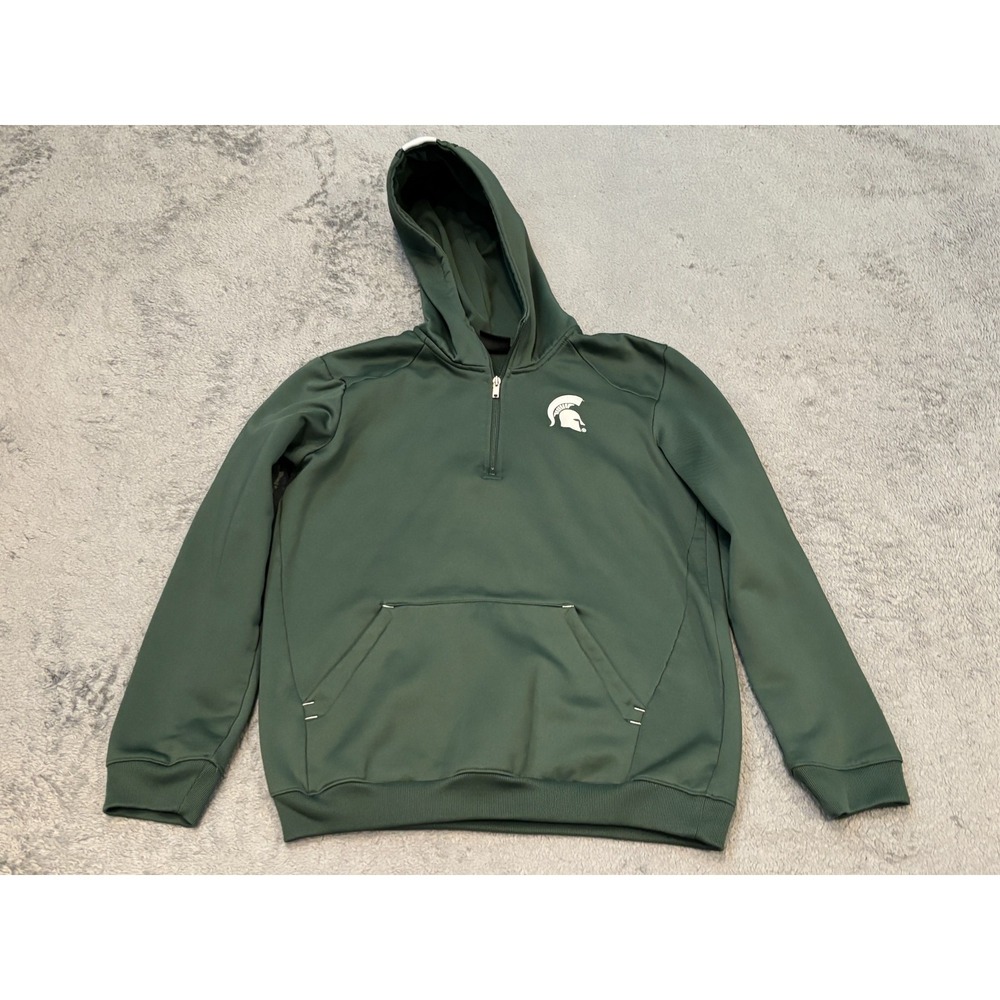 Genuine Stuff 1/4 Zip Hoodie Michigan State Spartans Mens Small Green Pullover